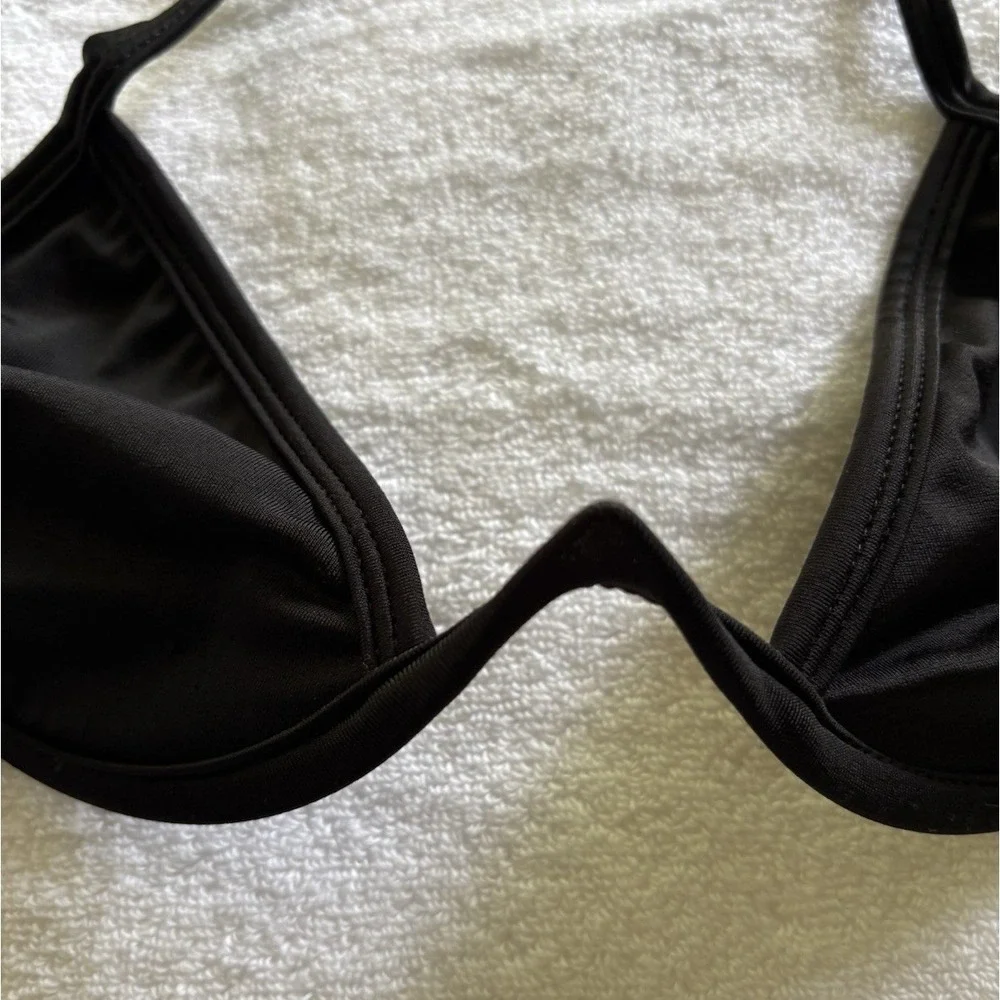 PrettyLittleThing Black V-Wire Triangle Halter Bikini Top 6 US Sexy Vacation Hot